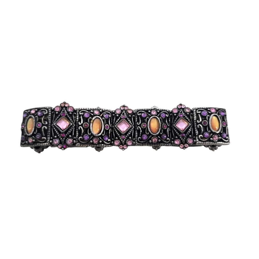 Bracelet Womens OS Art Deco Stretch Silver Purple Pink Rhinestone EUC